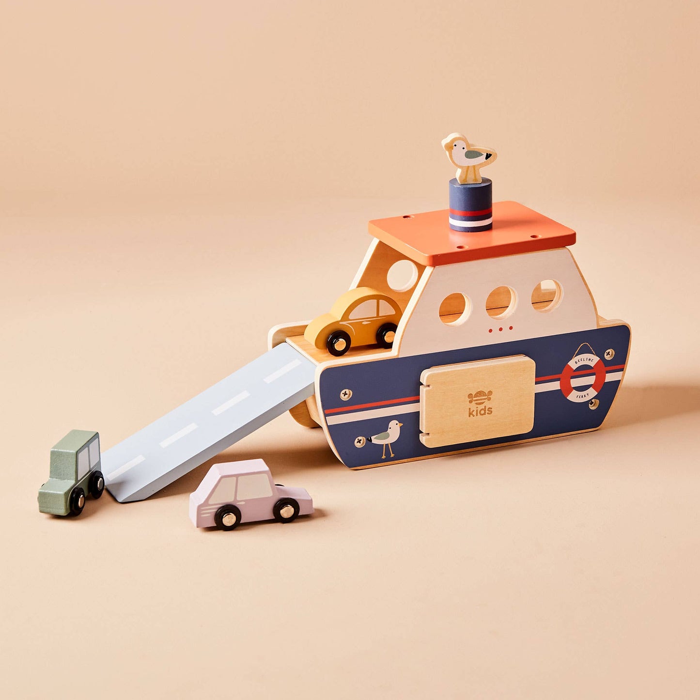 Just Bee Kids Wooden Ferry Toy Playset with Cars