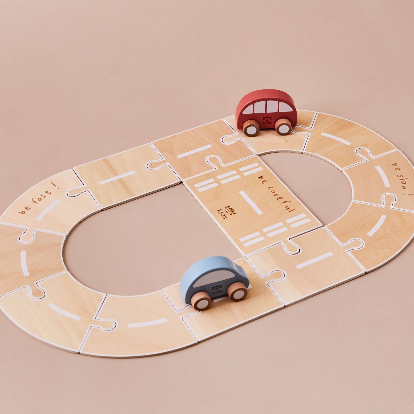 Just Bee Kids Wooden Road Track with Vehicle Toys