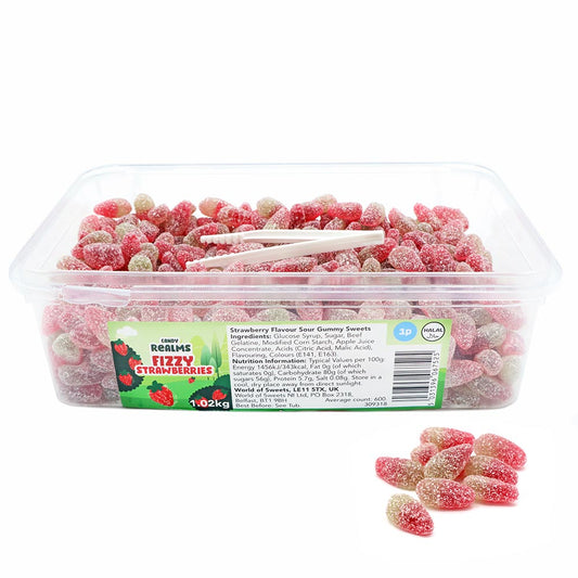 Candy Realms Fizzy Strawberries 1p Tub 1.02kg